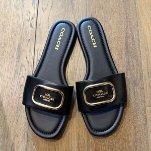 Coach Black Sandals with Gold Accent